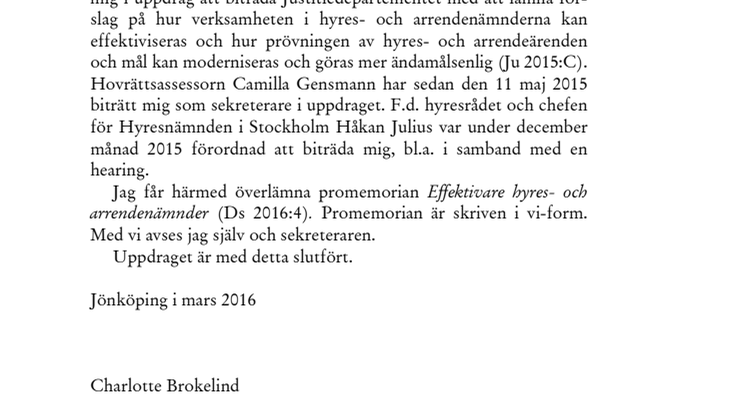 Promemoria - Effektivare hyres- och arrendenämnder