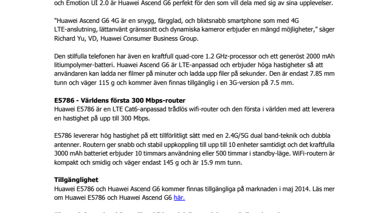 4G och snabb surf i fokus när Huawei presenterade nya produkter i Barcelona