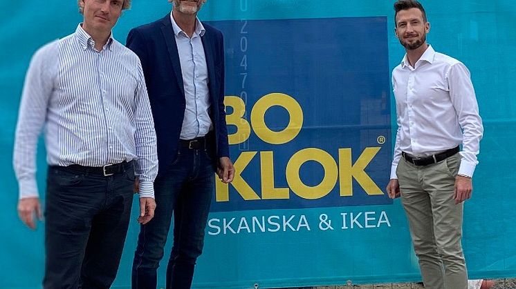 Erik Selin, styrelseordförande K-Fastigheter, Niclas Bagler, chef BoKlok Sverige och Jacob Karlsson, VD K-Fastigheter