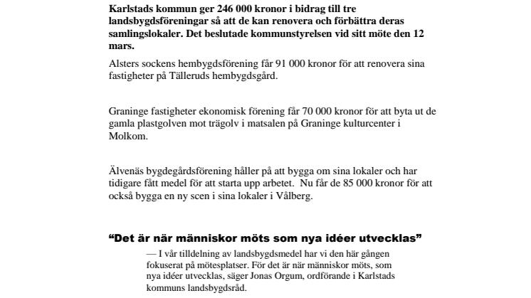 Tre landsbygdsföreningar får dela på 246 000 kronor