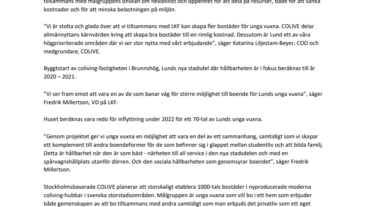 FÖRSTA ALLMÄNNYTTIGA BOSTADSBOLAGET SOM ETABLERAR COLIVING