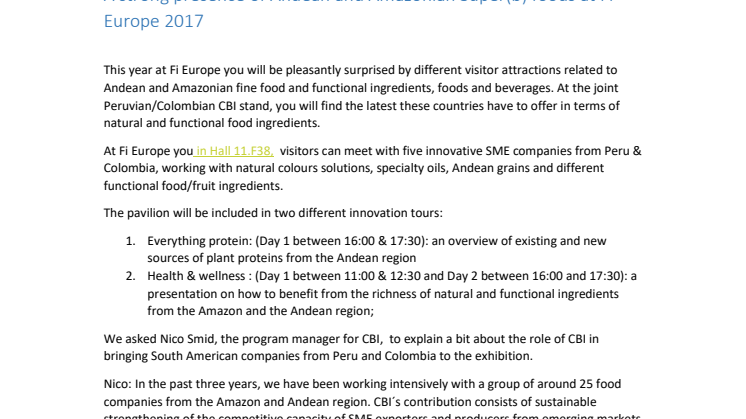 A strong presence of Andean and Amazonian Super(b) foods at Fi Europe 2017