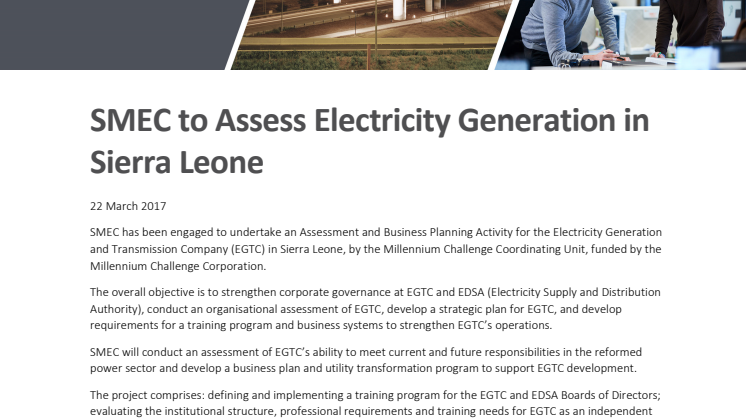Energy Generation Assessment secured in Sierra Leone
