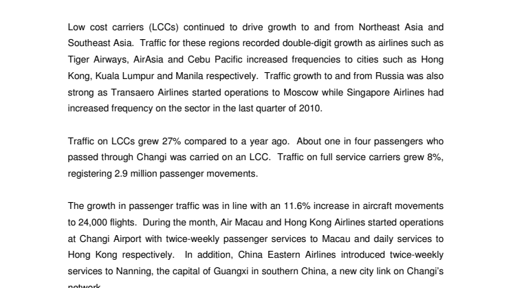Operating indicators for January 2011