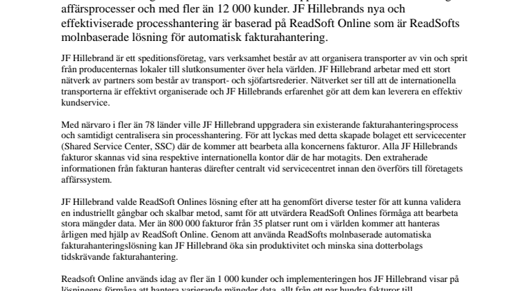 JF Hillebrand automatiserar sin fakturahantering med ReadSoft Online