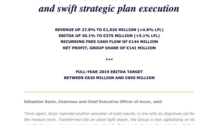 First-half 2019:  Solid results and swift strategic plan execution 