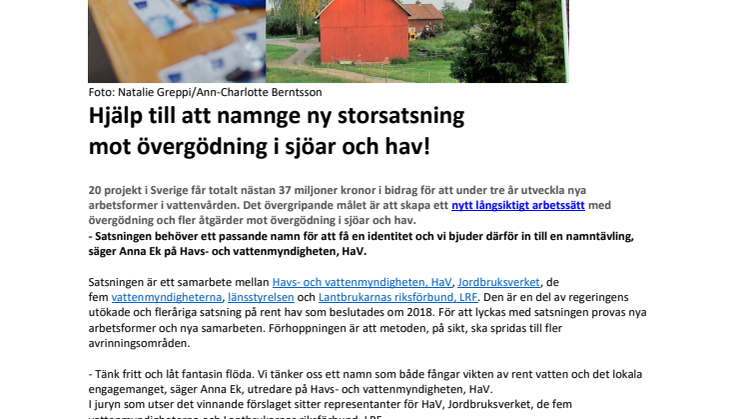 Hjälp till att namnge ny storsatsning  mot övergödning i sjöar och hav!