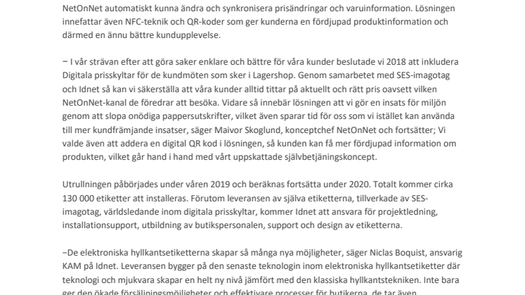 NetOnNet i samarbete med SES-imagotag och Idnet kring elektroniska hyllkantsetiketter 