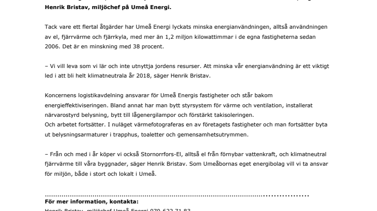 Umeå Energi gör stor minskning på egen energianvändning