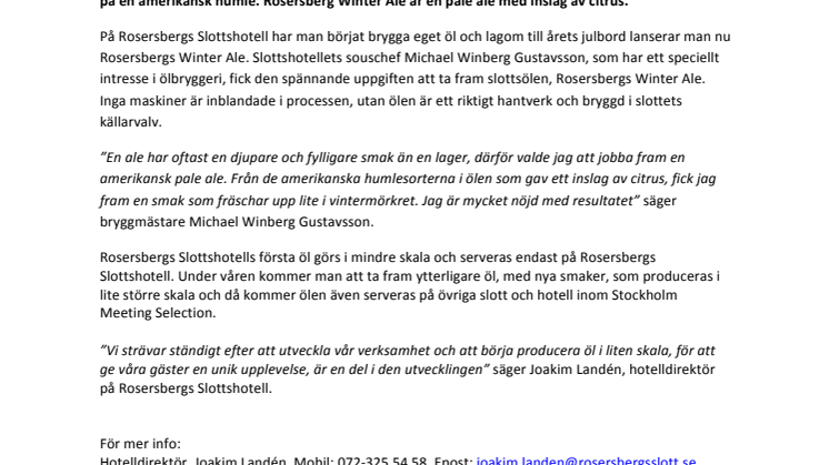 Rosersbergs Slottshotell lanserar eget öl