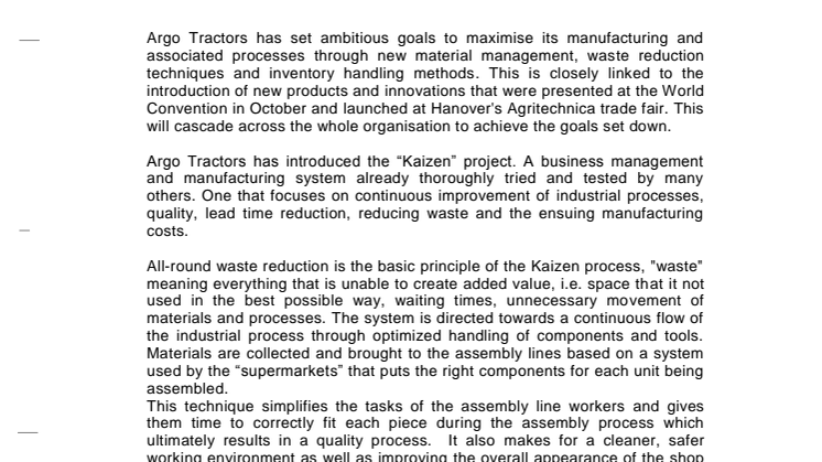 ARGO TRACTORS, IMPROVED EFFICIENCY WITH THE “KAIZEN” PROJECT
