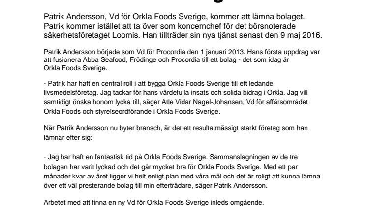Patrik Andersson lämnar Orkla Foods Sverige