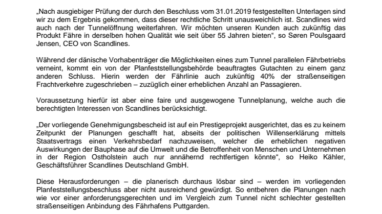 Scandlines klagt gegen Planfeststellungsbeschluss