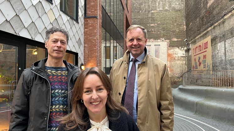 Stein Stoknes, FutureBuilt, Mie Fuglseth, Grønn Byggallianse og Bjørn Kjærland Haugland fra Skift håper på stor oppslutning om klimakrav til bygging. Foto: Pia Bodahl, FutureBuilt