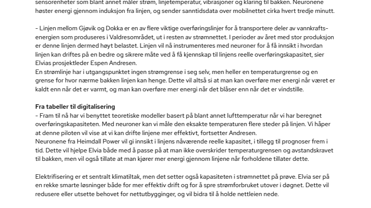 Elvia tester ut digitalisering av strømlinjer.