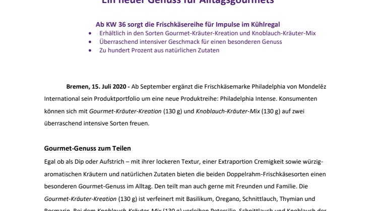 Der neue Philadelphia Intense: Ein neuer Genuss für Alltagsgourmets