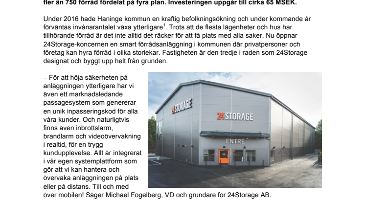 24Storage öppnar smart anläggning i Handen 