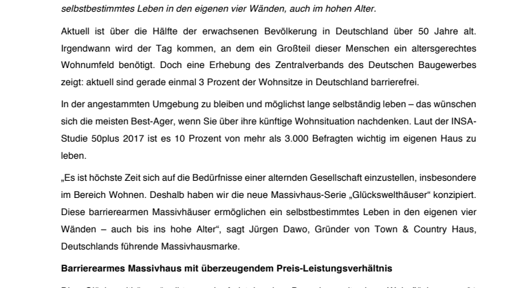 „Glückswelthäuser“: Kompaktes Massivhaus mit barrierearmen Konzept