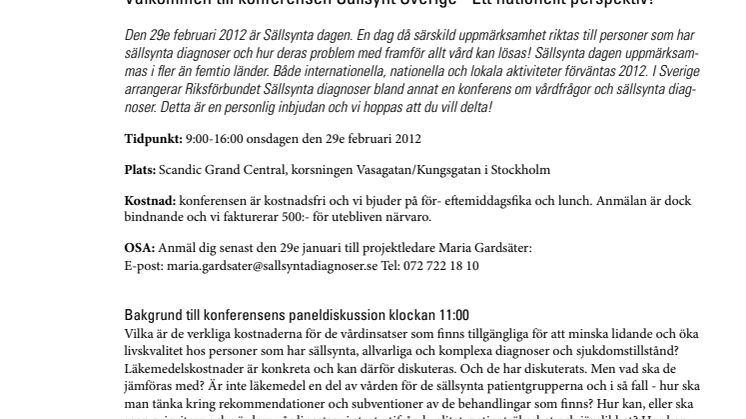 Pressinbjudan Sällsynta dagen konferens om vård för sällsynta diagnosgrupper 