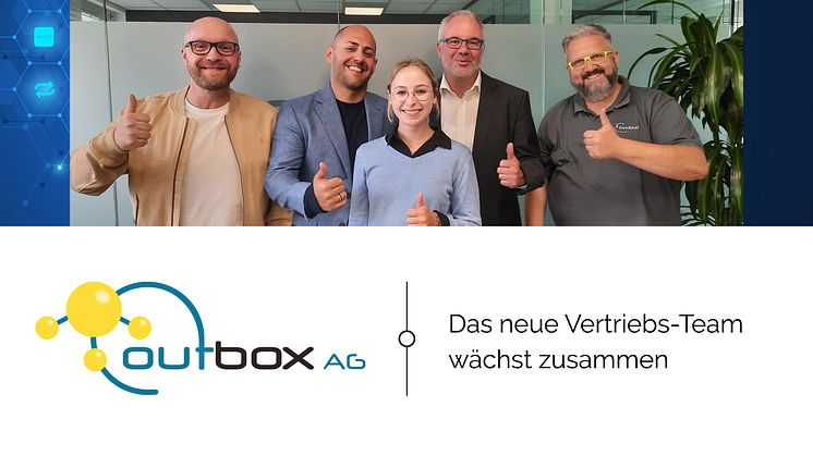 Das neue Vertriebsteam der Outbox AG von links nach Rechts Thomas Weiß, Alexander Schnürer, Vitalia Svionder, Tino Schuchardt, Thomas Müller