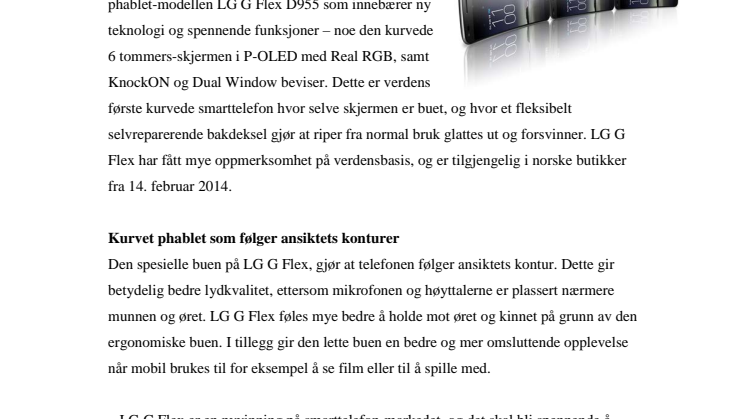 LG G FLEX TIL NORGE – VERDENS FØRSTE BUEDE SMARTTELEFON MED SELVREPARERENDE BAKDEKSEL
