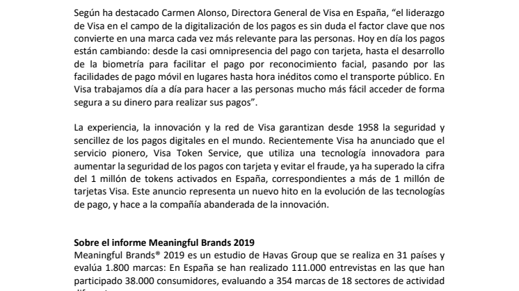 Visa, entre las empresas más relevantes de España