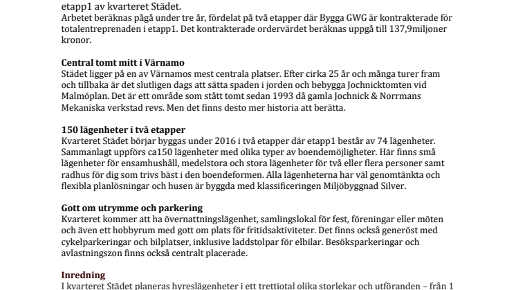 Finnvedsbostäder har startat byggnation av kvarteret Städet. 