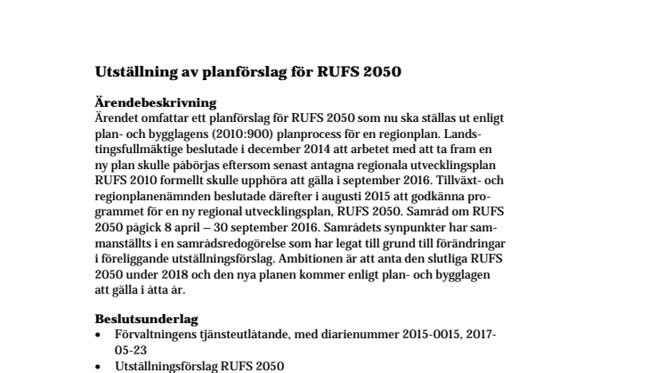 RUFS 2050 utställningsförslag