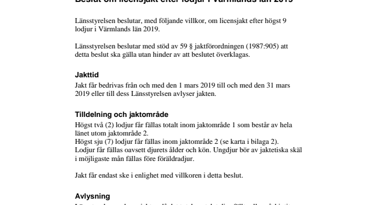 Beslut licensjakt på lodjur 2019