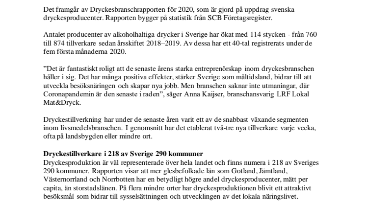 Fortsatt stark tillväxt för dryckesbranschen - trots Coronapandemin 