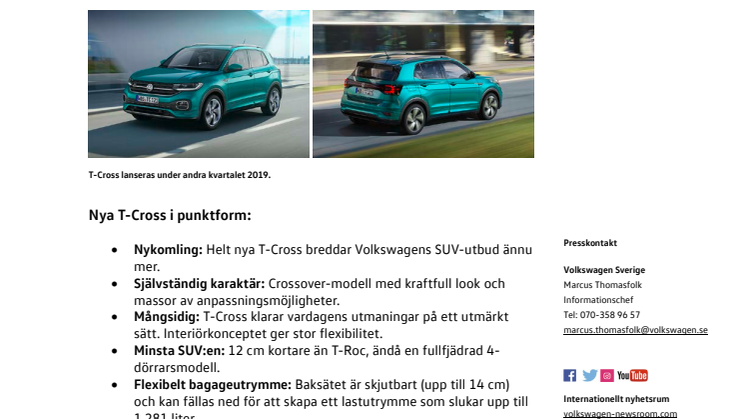 Världspremiär för helt nya Volkswagen T-Cross