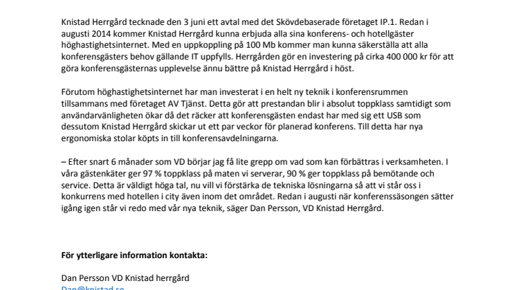 Knistad Herrgård storsatsar på rätt teknik och miljö inom konferens 