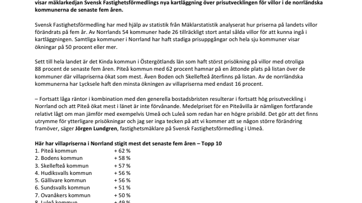 Här har villapriserna stigit mest i Norrland  – kommun för kommun