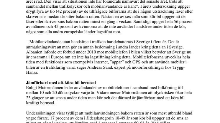 Drygt 4 av 10 svenska bilförare sms:ar bakom ratten