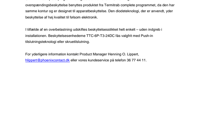 Smal overspændingsbeskyttelse til I/O’er og styringer