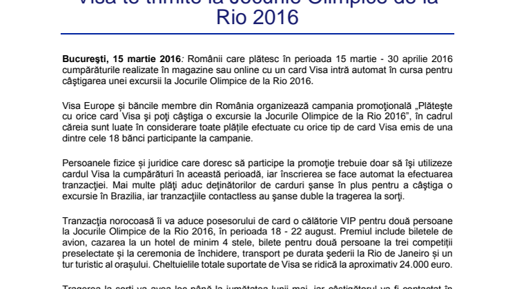Visa te trimite la Jocurile Olimpice de la Rio 2016