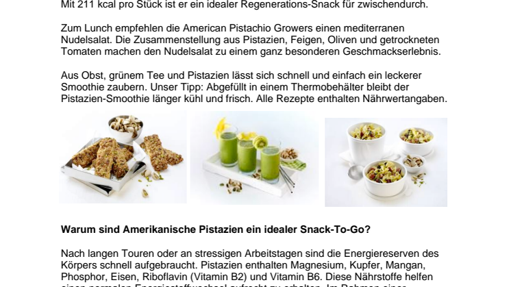 Natürlicher Pistazien-Snack für unterwegs: Drei Fitmacher-Rezepte für einen extra Energieschub