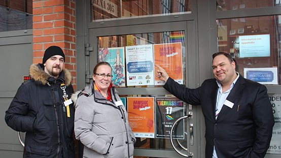 Miro Matanovic från förebyggarsektionen i Innerstaden, Sigrun Sigurdsson från Fryshuset och Bratislav Popovic värd för #Riktigajobb  vid Arena 305.