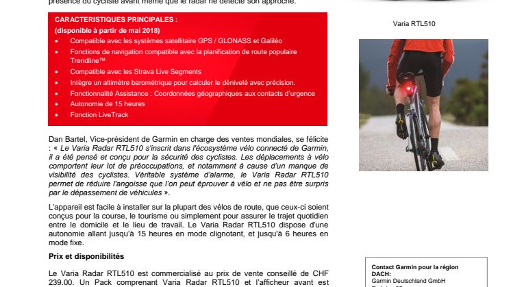 Garmin présente Varia RTL510 : l’outil indispensable pour la sécurité des cyclistes