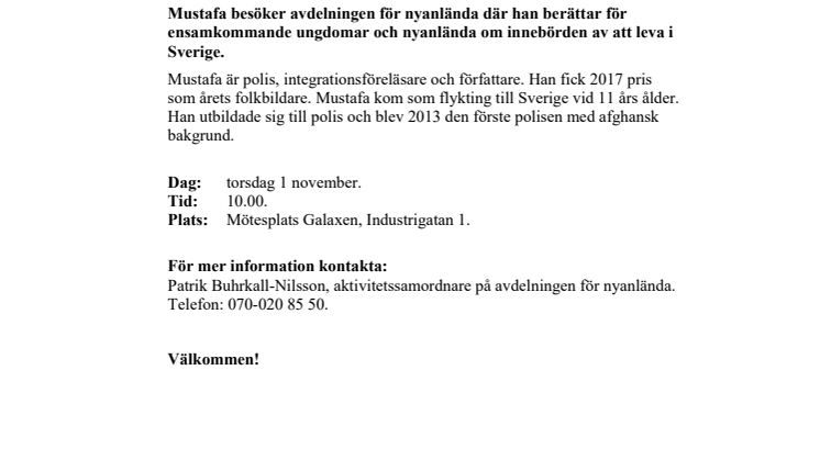 Pressinbjudan 1 november: föreläsning med Mustafa Panshiri