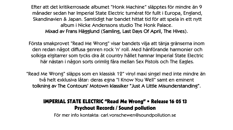 Imperial State Electric släpper nytt!