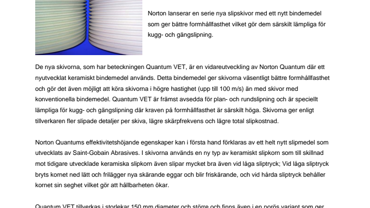 Nya slipskivor för kugg- och gängslipning