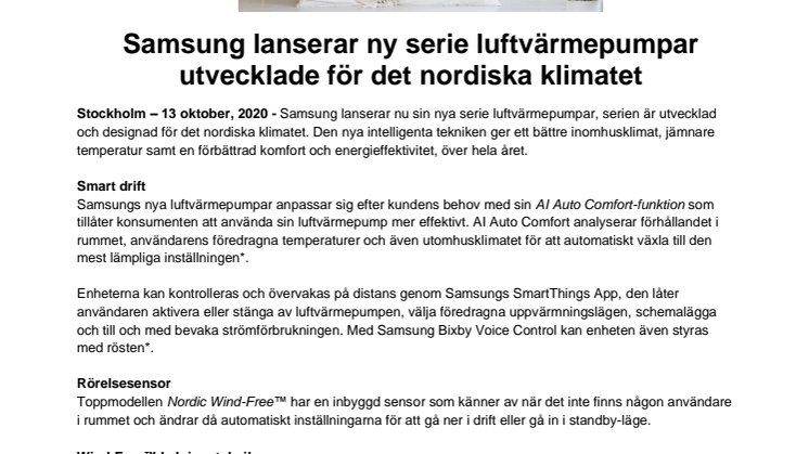 Samsung lanserar ny serie luftvärmepumpar utvecklade för det nordiska klimatet