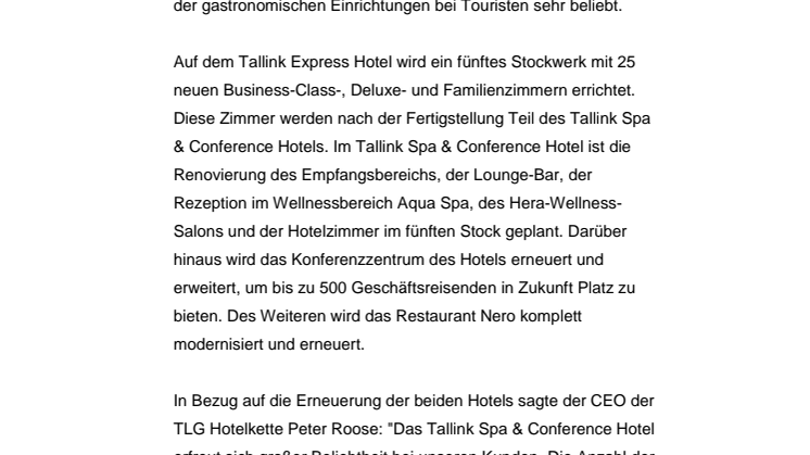 Tallink Hotels werden erneuert
