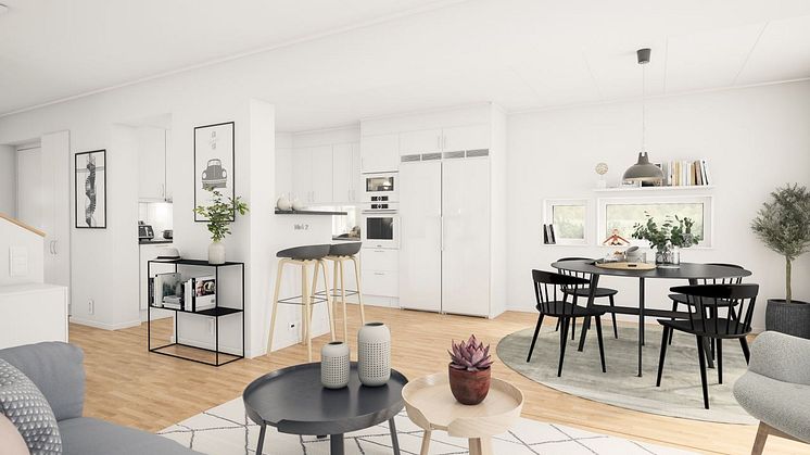 Brf Körsbärsdalen - 3D-bild av kök och vardagsrum