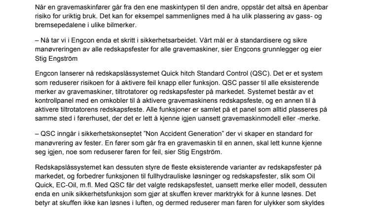 Standardisert manøvrering av hurtigfester øker sikkerheten