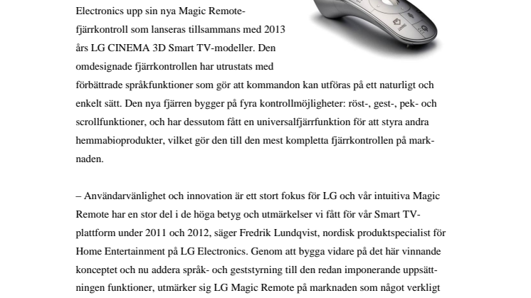 LG MAGIC REMOTE: UNIK FJÄRRKONTROLL GÖR SMART-TV ANVÄNDARVÄNLIG 