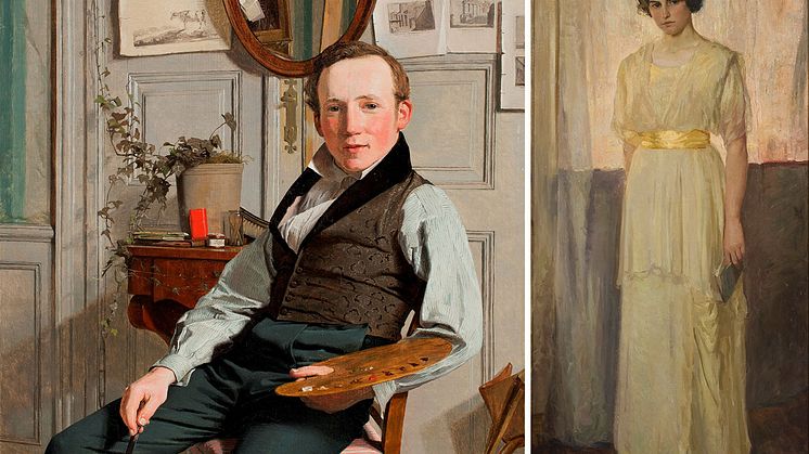 Christen Købke, Portrait of landscape painter Frederic Sødring. Photo: The Hirschsprung Collection. Gerda Roosval-Kallstenius, Portrait of the artist Astrid Setterwall Ångström. Photo: Nationalmuseum.
