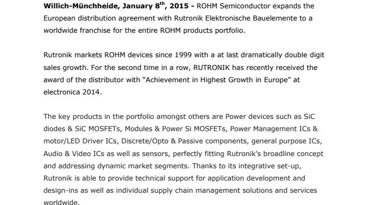 ROHM extends Rutronik’s franchise to a global agreement