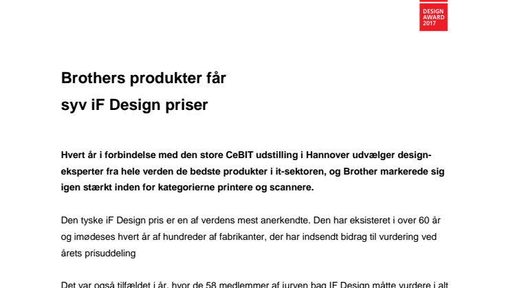 Brothers produkter fik syv iF Design priser